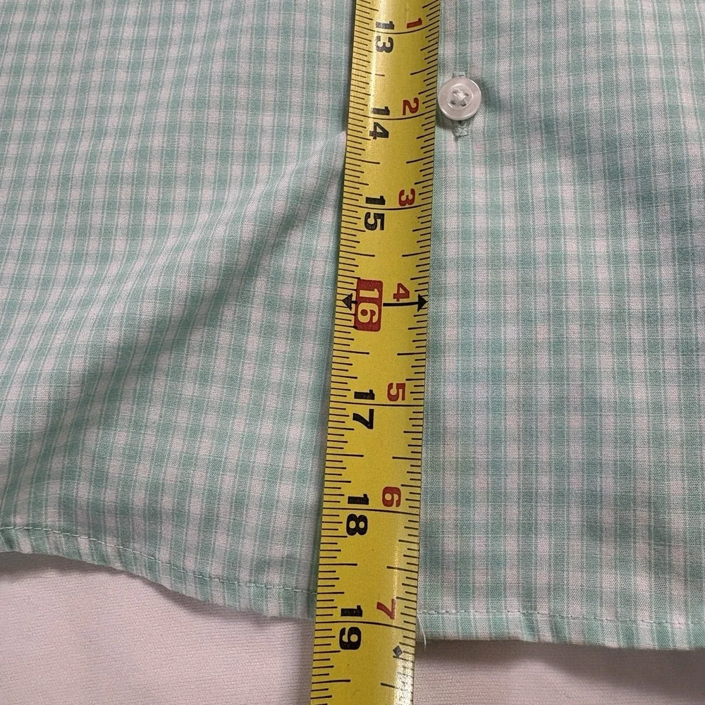 IZOD Boys Kids Checkered Button Down Shirt‎ Mint Green Long Sleeve Size 7R
